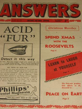 ANSWERS magazine, December 18 1943 issue for sale. CHRISTMAS NUMBER. Tilleys, Chesterfield, Derbyshi