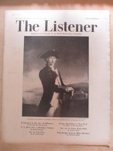 THE LISTENER magazine, September 25 1958 issue for sale. ROBERT SPEIGHT. Original BBC publication fr