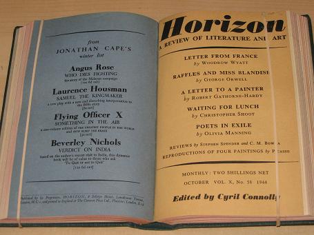HORIZON magazine, Volume 10, July, August, September, October, November, December 1944 issues for sa