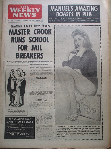 THE WEEKLY NEWS, January 24 1959 issue for sale. MARGARET LORRAINE. Original British NEWSPAPER from 