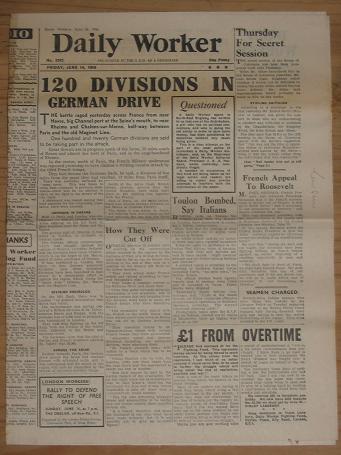 ORIGINAL WW2 DAILY WORKER NEWSPAPER JUNE 14 1940 FOR SALE CLASSIC IMAGES OF THE TWENTIETH CENTURY PU