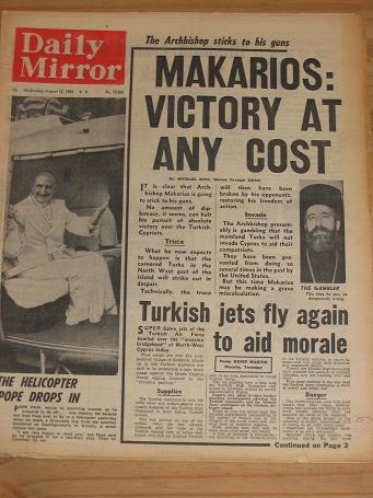 CYPRUS CONFLICT 1964 DAILY MIRROR AUG 12 VINTAGE PUBLICATION HISTORIC NEWSPAPER FOR SALE PURE NOSTAL