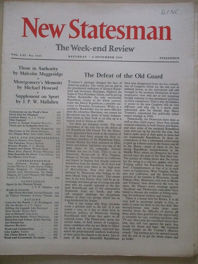 NEW STATESMAN magazine, 8 November 1958 issue for sale. MICHAEL HOWARD. Original British publication