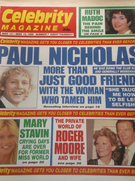 CELEBRITY magazine, March 13 - 19 1986 issue for sale. PAUL NICHOLAS, MARY STAVIN, RUTH MADOC, ROGER