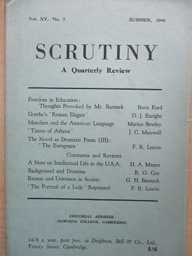 SCRUTINY magazine, Summer 1948 issue for sale. BORIS FORD, MARIUS BEWLEY. Original publication from 
