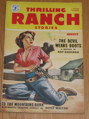 THRILLING RANCH STORIES magazine August 1952. Vintage pulp cowboy story paper for sale. Classic imag