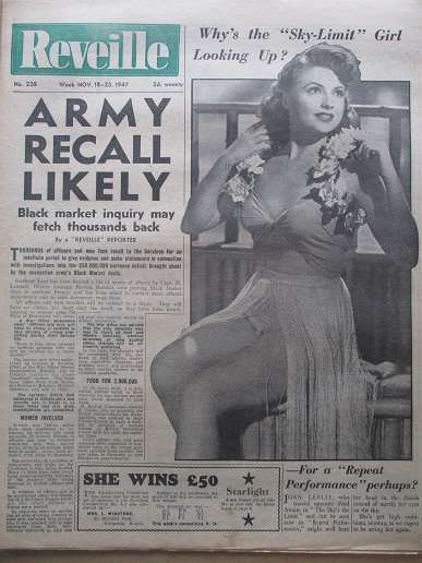 REVEILLE newspaper, November 18 - 23 1947 issue for sale. JOAN LESLIE. Original British publication 