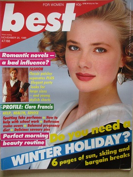 BEST magazine, November 25 1988 issue for sale. CLARE FRANCIS. Original British WOMEN’S publication 