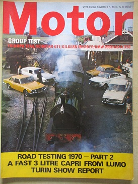 MOTOR magazine, November 7 1970 issue for sale. Original British publication from Tilley, Chesterfie
