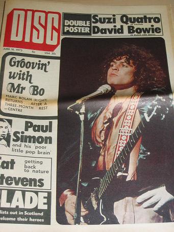 DISC music paper, June 16 1973 issue for sale. MARC BOLAN, SUZI QUATRO, BOWIE, SLADE, ALEX HARVEY, C
