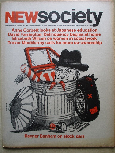 NEW SOCIETY magazine, 14 September 1972 issue for sale. REYNER BANHAM. Original British publication 