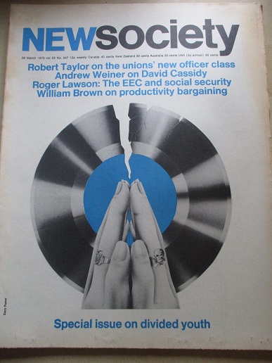 NEW SOCIETY magazine, 29 March 1973 issue for sale. SPECIAL ISSUE ON DIVIDED YOUTH. Original British