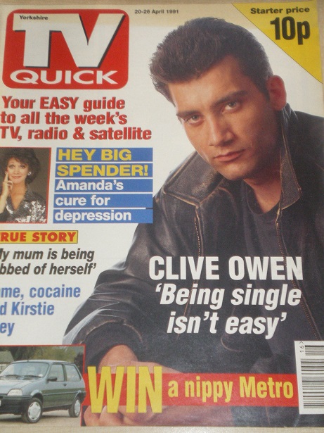 TV QUICK magazine, 20 - 26 April 1991 issue for sale. CLIVE OWEN. Original BRITISH TELEVISION PROGRA