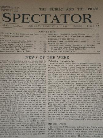 SPECTATOR magazine, August 9 1946 issue for sale. HAROLD NICOLSON, JANUS. Original British publicati