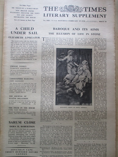 THE TIMES LITERARY SUPPLEMENT, February 19 1938 issue for sale. SEX AND SOCIETY. Original BRITISH pu
