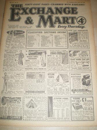 EXCHANGE AND MART magazine, March 20 1958 issue for sale. SALES, WANTS, EXCHANGES. Original British 