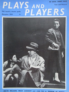 PLAYS AND PLAYERS magazine, November 1958 issue for sale. EMLYN WILLIAMS, PEGGY ASHCROFT, JOHN PIKE.