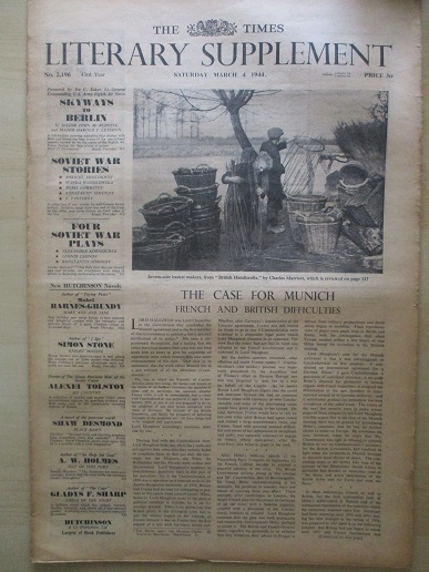 THE TIMES LITERARY SUPPLEMENT, March 4 1944 issue for sale. ESCAPE FROM BERLIN. Original British pub