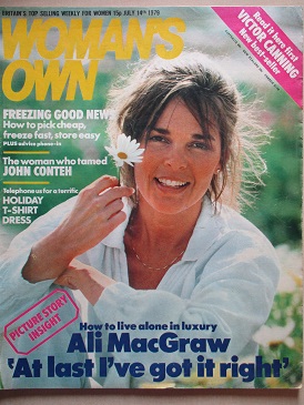 WOMAN’S OWN magazine, July 14 1979 issue for sale. ALI MACGRAW, VICTOR CANNING, MAEVE BINCHY. Origin