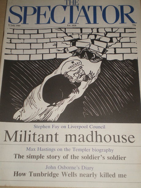 SPECTATOR magazine, 13 July 1985 issue for sale. MILITANT LIVERPOOL, JOHN OSBORNE. Original British 
