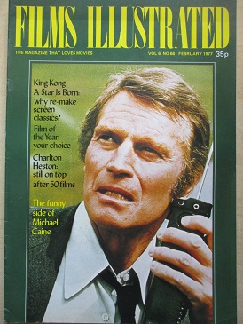 FILMS ILLUSTRATED magazine, February 1977 issue for sale. CHARLTON HESTON, MICHAEL CAINE. Original B