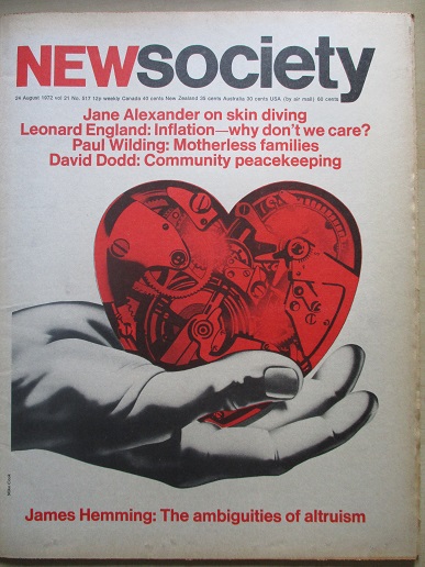 NEW SOCIETY magazine, 24 August 1972 issue for sale. DAVID DODD. Original British publication from T