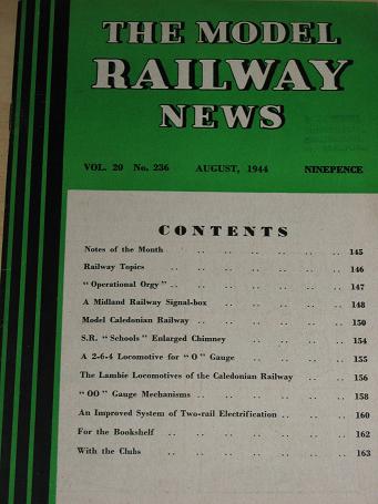 THE MODEL RAILWAY NEWS magazine, August 1944 issue for sale. Vintage HOBBIES, TRAINS publication. Cl