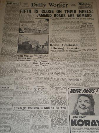 Tilleys Vintage Magazines : DAILY WORKER newspaper, June 6 1944 issue ...