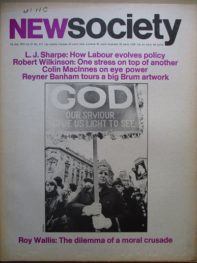 NEW SOCIETY magazine, 13 July 1972 issue for sale. COLIN MACINNES. Original British publication from