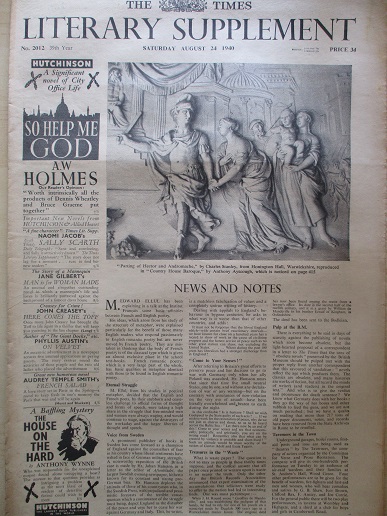 THE TIMES LITERARY SUPPLEMENT, August 24 1940 issue for sale. THE PROBLEM OF INDIA. Original British