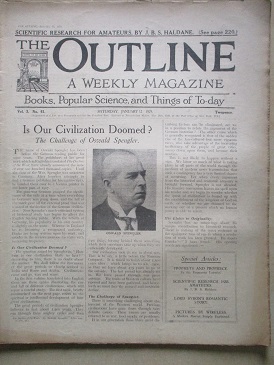 OUTLINE magazine, January 12 1929 issue for sale. OSWALD SPENGLER, J. B. S. HALDANE. Original Britis