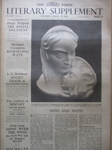 THE TIMES LITERARY SUPPLEMENT, August 20 1938 issue for sale. WOODROW WILSON. Original BRITISH publi