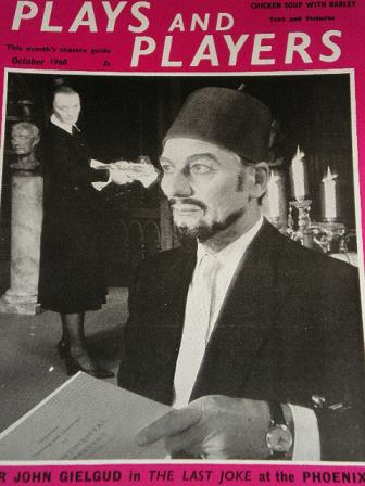 PLAY AND PLAYERS magazine, October 1960 issue for sale. SIR JOHN GIELGUD. Original British publicati