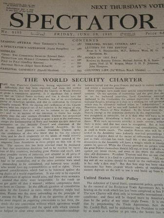 SPECTATOR magazine, June 29 1945 issue for sale. HAROLD NICOLSON, REBECCA WEST. Original British pub