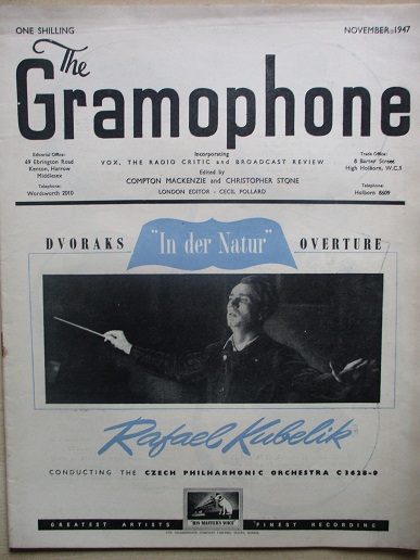 THE GRAMOPHONE magazine, November 1947 issue for sale. Original British publication from Tilley, Che