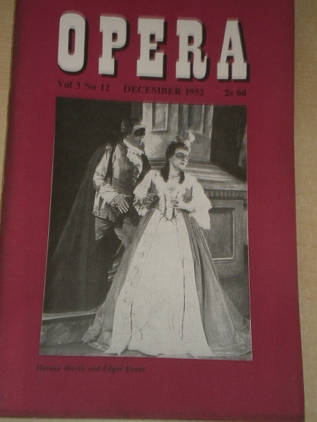 OPERA magazine, December 1952 issue for sale. Original UK publication from Tilley, Chesterfield, Der