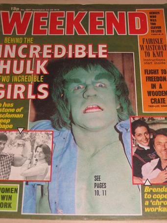 INCREDIBLE HULK 1978 WEEKEND MAGAZINE FOR SALE NOVEMBER 22-28 CLASSIC IMAGES OF THE 20TH CENTURY PUR