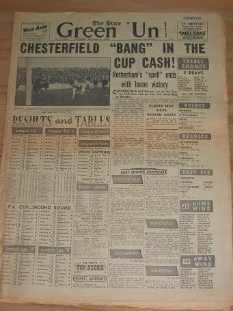 STAR GREEN UN DECEMBER 8 1956 ISSUE FOR SALE CHESTERFIELD FC SATURDAY EVENING SPORTS PAPER VINTAGE P