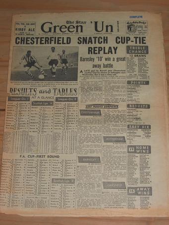 STAR GREEN UN NOVEMBER 17 1956 ISSUE FOR SALE CHESTERFIELD FC SATURDAY EVENING SPORTS PAPER VINTAGE 