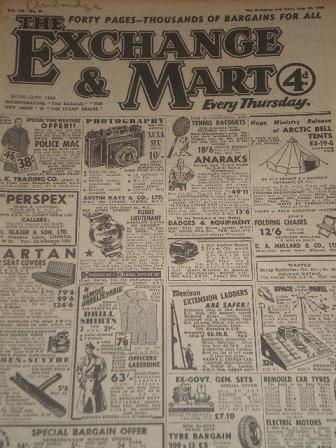 EXCHANGE AND MART magazine, August 25 1955 issue for sale. SALES, WANTS, EXCHANGES. Original British