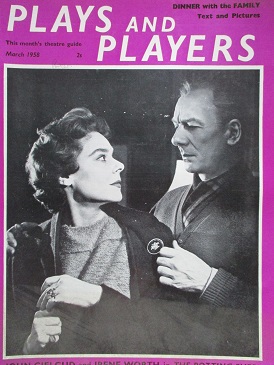 PLAYS AND PLAYERS magazine, March 1958 issue for sale. JOHN GIELGUD, IRENE WORTH. Original British p