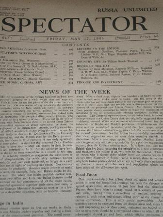 SPECTATOR magazine, May 17 1946 issue for sale. HAROLD NICOLSON, JANUS. Original British publication
