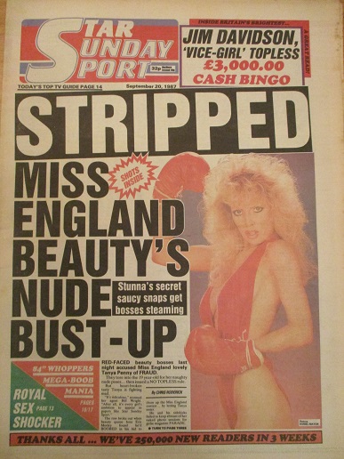 SUNDAY SPORT newspaper, September 20 1987 issue for sale. TANYA PENNY. Original British NEWSPAPER fr