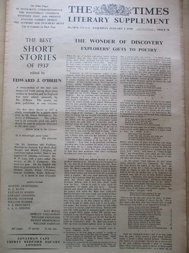 THE TIMES LITERARY SUPPLEMENT, January 1 1938 issue for sale. Original BRITISH publication from Till
