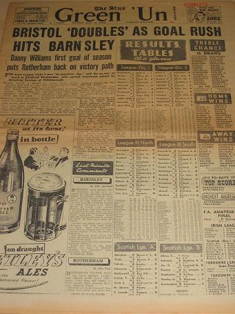 GREEN UN SPORTS PAPER, April 12 1958 issue for sale. SHEFFIELD, CHESTERFIELD, BARNSLEY, DONCASTER, M