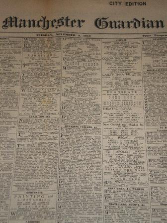 THE MANCHESTER GUARDIAN newspaper, November 9 1943 issue for sale. Original British DAILY NEWS publi