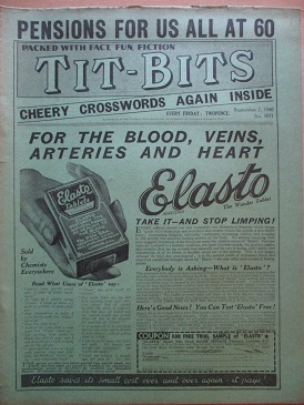 TIT-BITS magazine, September 7 1940 issue for sale. ANDREW WOOD, F. W. THOMAS. Original British publ