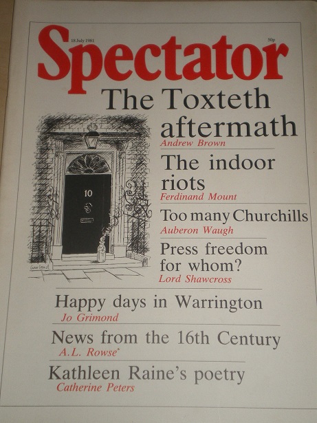 SPECTATOR magazine, 18 July 1981 issue for sale. TOXTETH, WARRINGTON, KATHLEEN RAINE. Original Briti