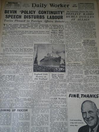 Tilleys Vintage Magazines : DAILY WORKER newspaper, August 21 1945 ...