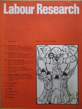 LABOUR RESEARCH magazine, August 1975 issue for sale. WHO BACKS THE TORIES. Original British publica